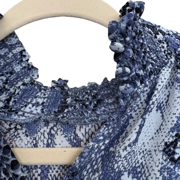 Nanette Lepore Stevie Snake-print Hi-Low Smocked-Waist Sleeveless Blue Dress - Picture 6 of 16